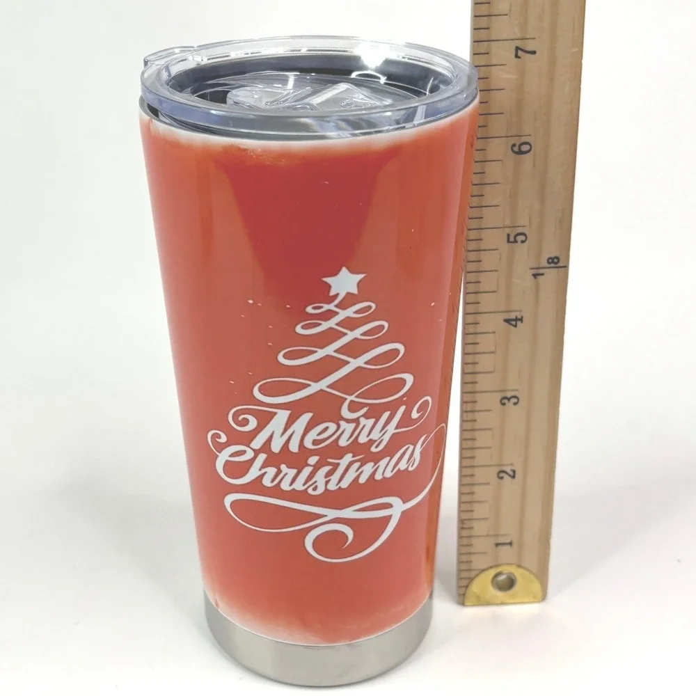 Merry Christmas Red Stainless Steel Insulated Tumbler Travel‎ Mug with Lid 7in